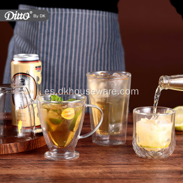 Taza de cerveza de vidrio de doble pared con aislamiento resistente al calor